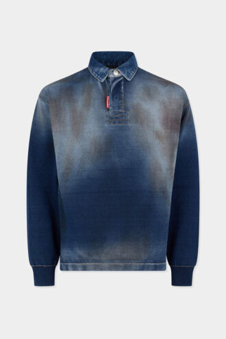 Denim Effect Knit Long Sleeves Polo