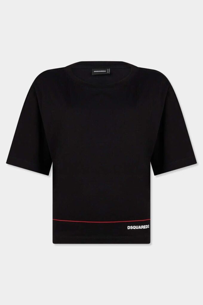 Dsquared2 Tape Cropped Breezy Fit T-Shirt Dsquared2 Tape Cropped Breezy Fit T-Shirt