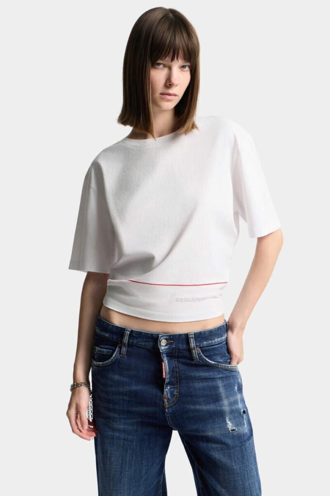 Dsquared2 Tape Cropped Breezy Fit T-Shirt Dsquared2 Tape Cropped Breezy Fit T-Shirt