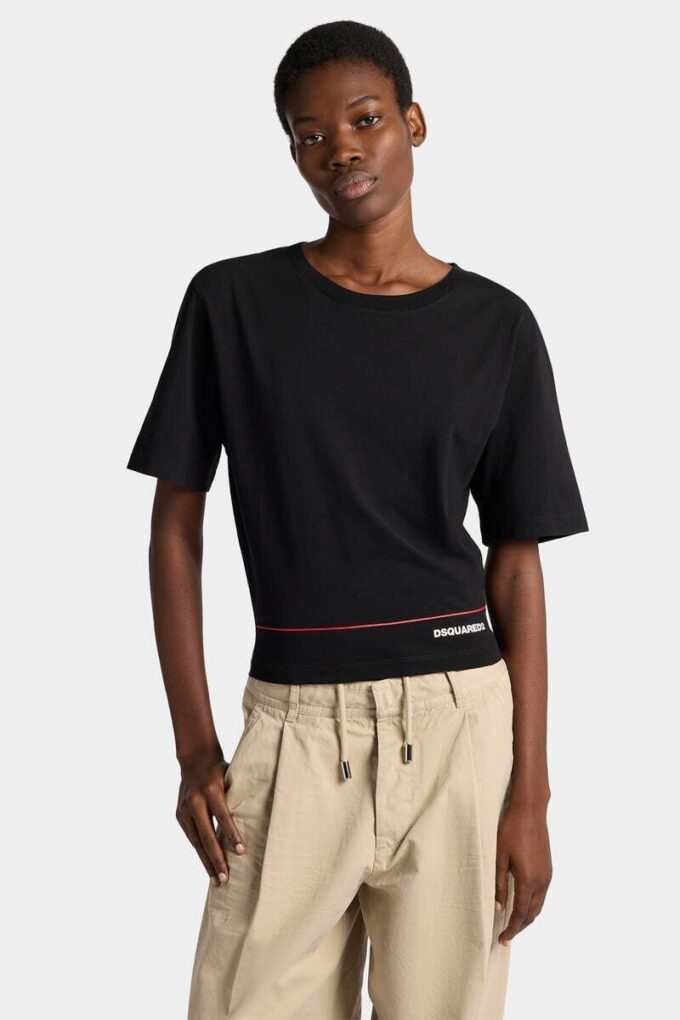 Dsquared2 Tape Cropped Breezy Fit T-Shirt Dsquared2 Tape Cropped Breezy Fit T-Shirt