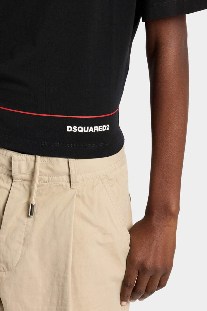 Dsquared2 Tape Cropped Breezy Fit T-Shirt Dsquared2 Tape Cropped Breezy Fit T-Shirt