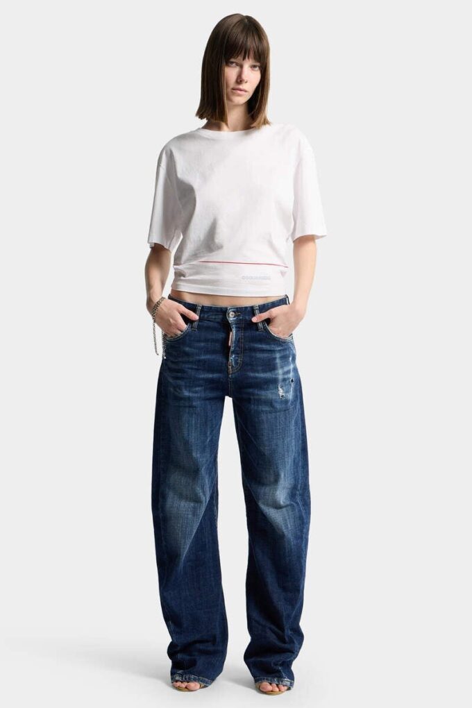 Dsquared2 Tape Cropped Breezy Fit T-Shirt Dsquared2 Tape Cropped Breezy Fit T-Shirt
