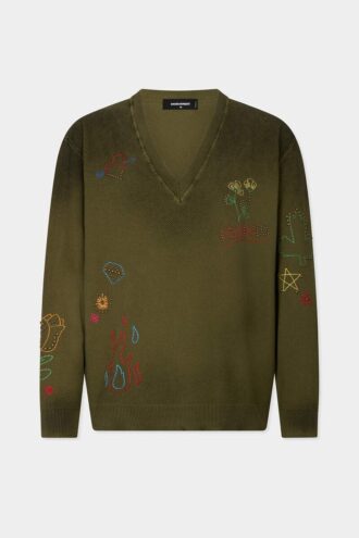 Handmade Scribbles V Neck Pullover