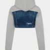 Medium Ripped Wash Denim Mix Cropped Hybrid Hoodie Medium Ripped Wash Denim Mix Cropped Hybrid Hoodie
