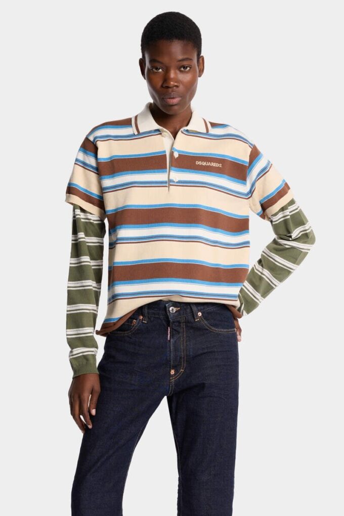 Striped Long Sleeves Knit Polo Striped Long Sleeves Knit Polo