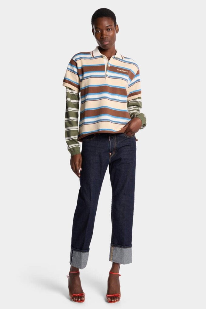 Striped Long Sleeves Knit Polo Striped Long Sleeves Knit Polo