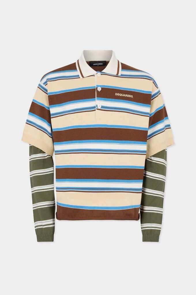 Striped Long Sleeves Knit Polo Striped Long Sleeves Knit Polo