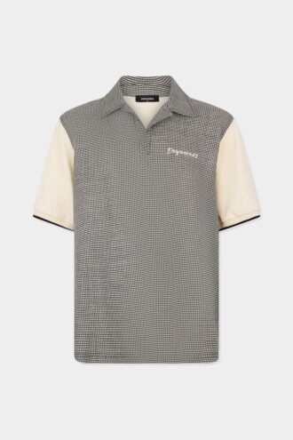 Virgin Wool Linen Pied De Poule Polo Virgin Wool Linen Pied De Poule Polo